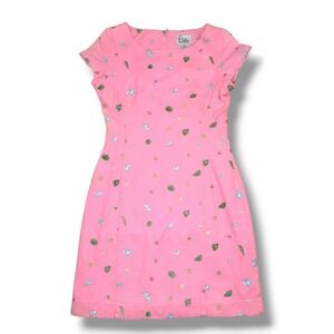 Lilly Pulitzer Pink Seashell Embroidered‎ Dress Size 6 Cap Sleeve Sheath